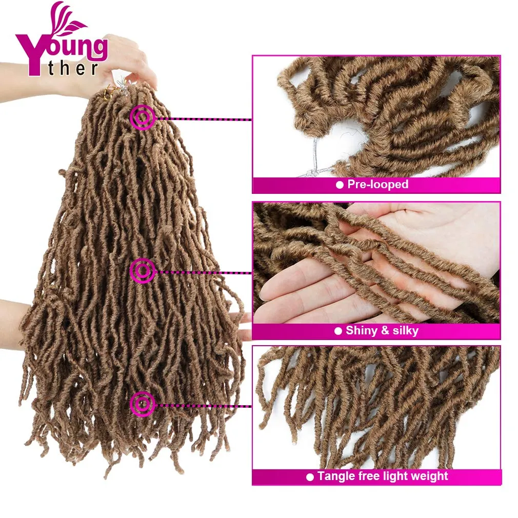 Youngther 18 inch New Faux Locs Crochet Hair Curly Wavy 6 Packs Crochet Faux Locs Hair Synthetic Crochet Hair for Black Women (18inch 6packs-#27)