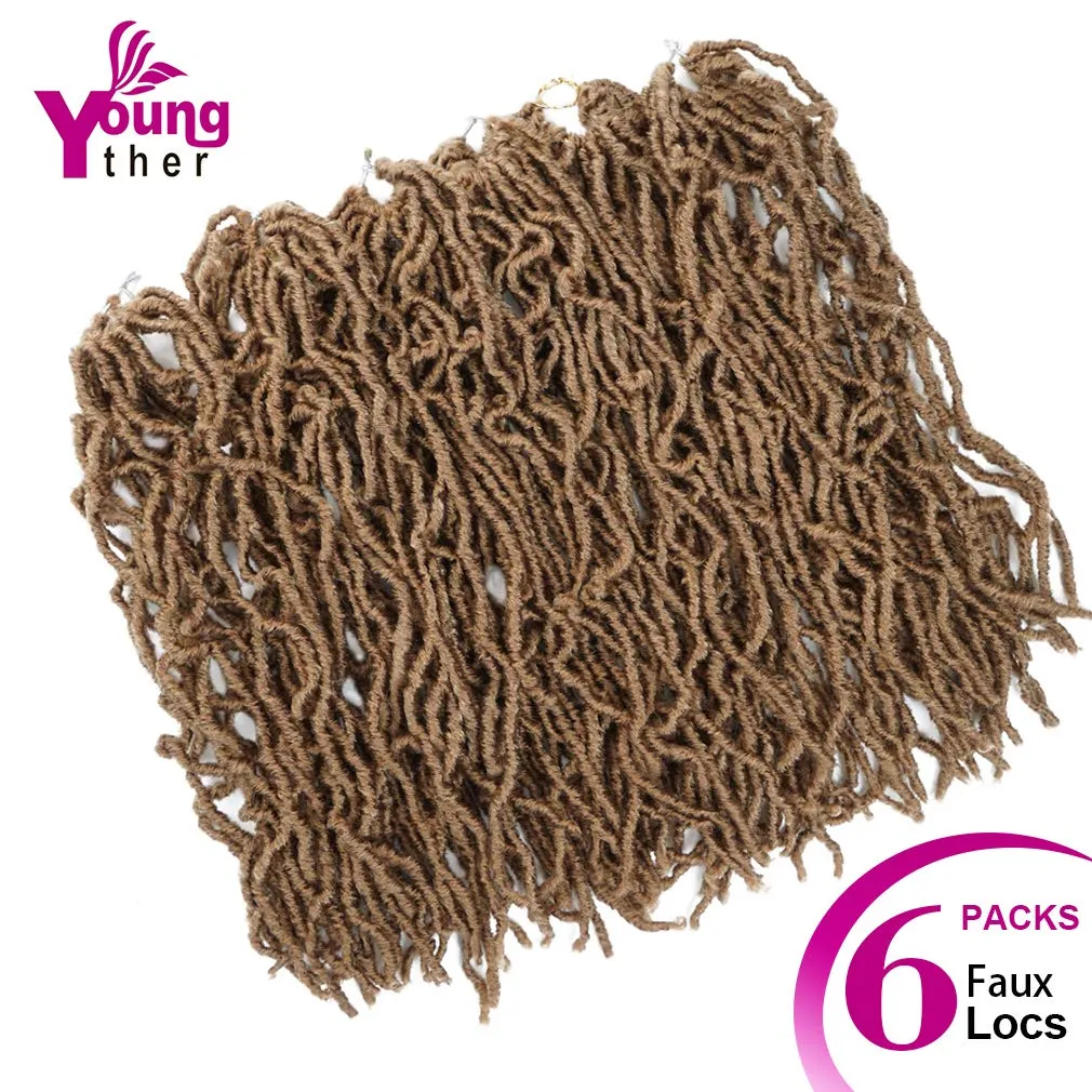 Youngther 18 inch New Faux Locs Crochet Hair Curly Wavy 6 Packs Crochet Faux Locs Hair Synthetic Crochet Hair for Black Women (18inch 6packs-#27)