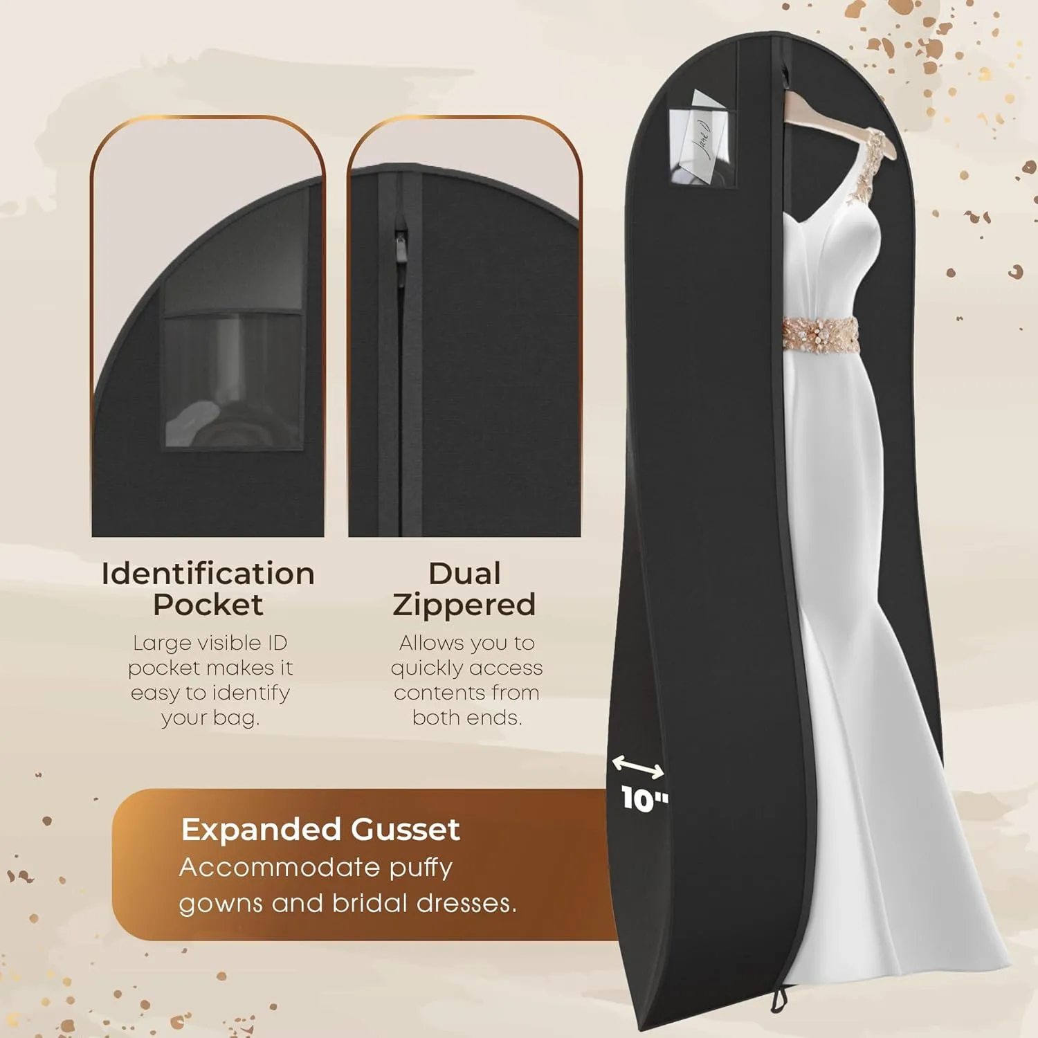 Your Bags 72" Wedding Dress Bag for Gowns Long - Long Garment Bags for Hanging Clothes & Closet Storage - Durable Travel Bag for Women with ID Window (Black,BRIDE)