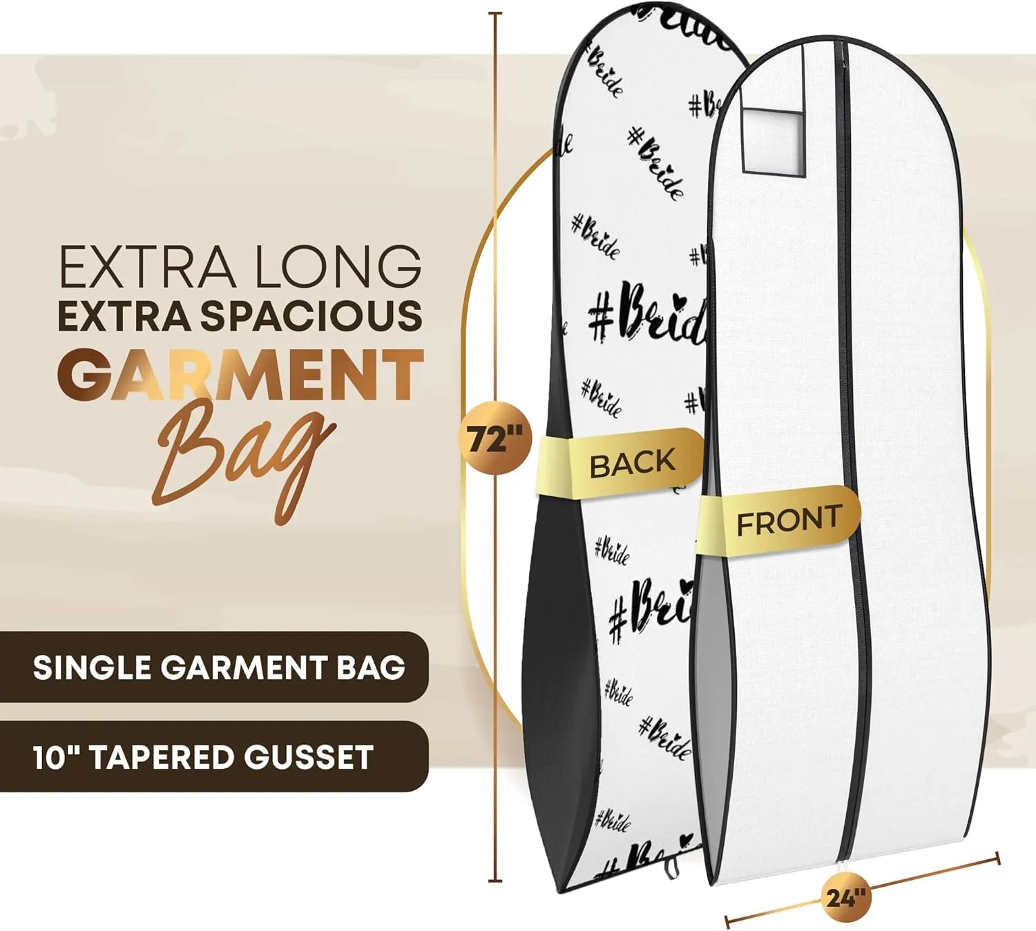 Your Bags 72" Wedding Dress Bag for Gowns Long - Long Garment Bags for Hanging Clothes & Closet Storage - Durable Travel Bag for Women with ID Window (White,BRIDE)