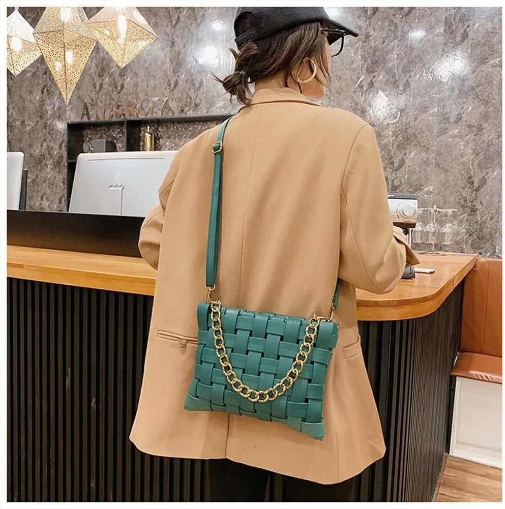YP Woven Crossbody Bags for Women Shoulder Purses Soft Pu Leather Crossbody Handbags with Chain Strap