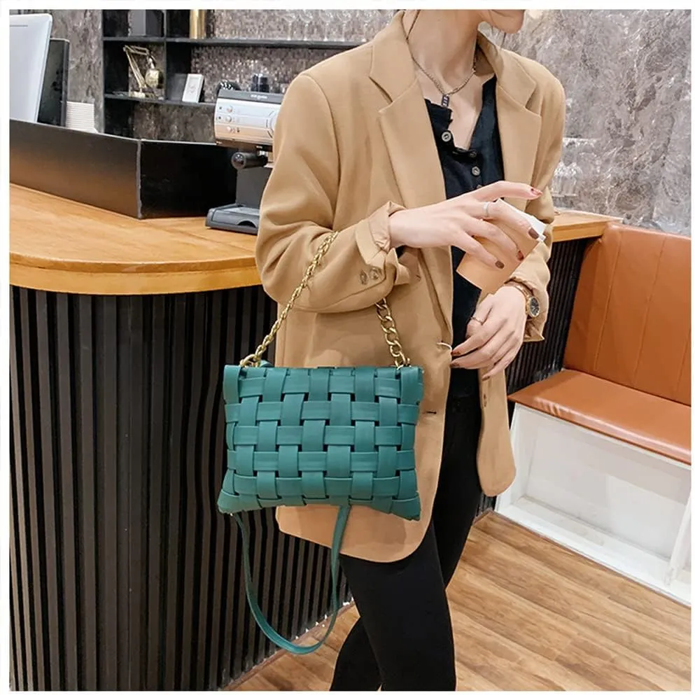 YP Woven Crossbody Bags for Women Shoulder Purses Soft Pu Leather Crossbody Handbags with Chain Strap