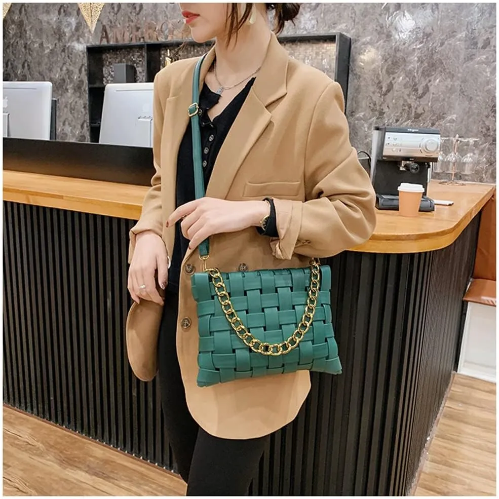 YP Woven Crossbody Bags for Women Shoulder Purses Soft Pu Leather Crossbody Handbags with Chain Strap
