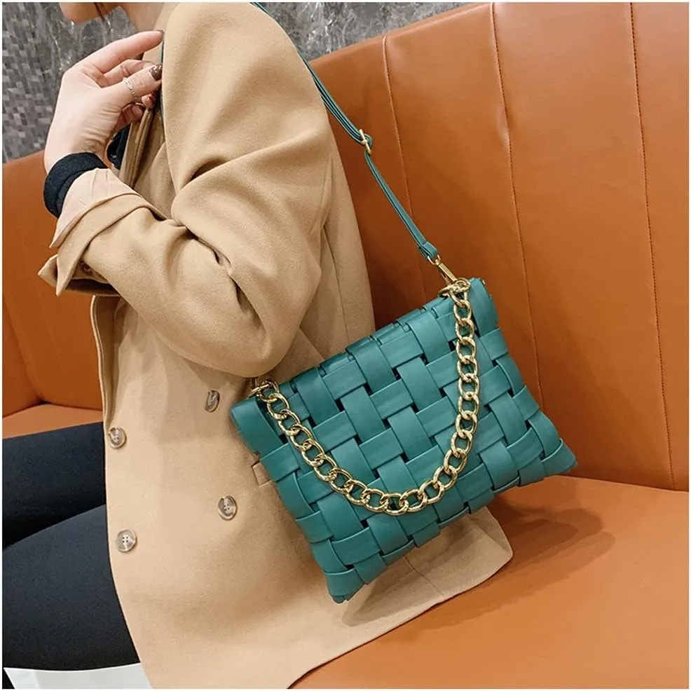 YP Woven Crossbody Bags for Women Shoulder Purses Soft Pu Leather Crossbody Handbags with Chain Strap
