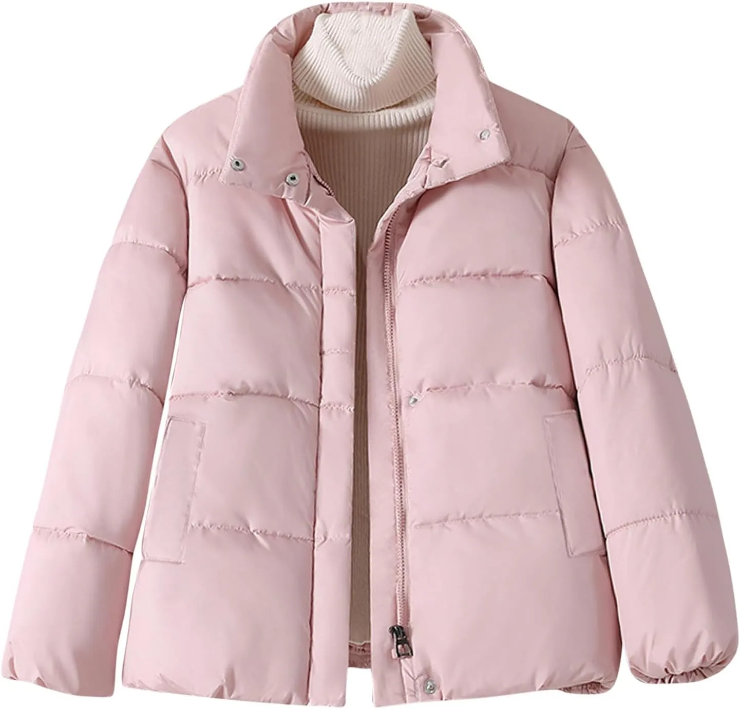 YRAETENM Womens Puffer Jacket Winter Warm Zip up Padded Coat Casual Stand Collar Quilted down Jackets Outerwear with Pockets