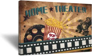 Zlove Vintage Old Film Canvas Wall Art Film Reels Popcorn Filmmaking Concept Scene Home Movie Theater Giclee Print Gallery Wrap for Home Bedroom Office Decor Ready to Hang 24x36inch